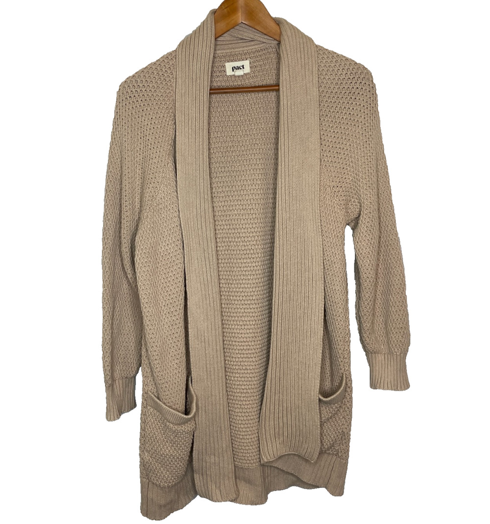 Women's M/L Pact Dusty Pink Organic Cotton Shawl Collar Cardigan Sweater